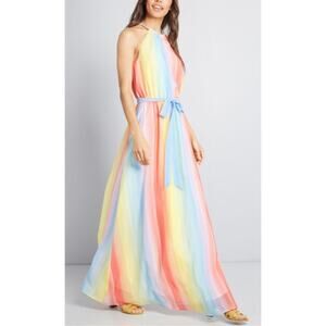ModCloth Sz 3XL Rainbow Halter Dress Maxi Flowy Colorful Pride Goddess NWT